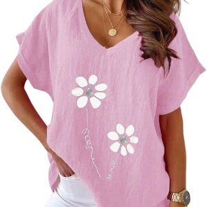 Pink Floral Women's Blouse Top Shirt